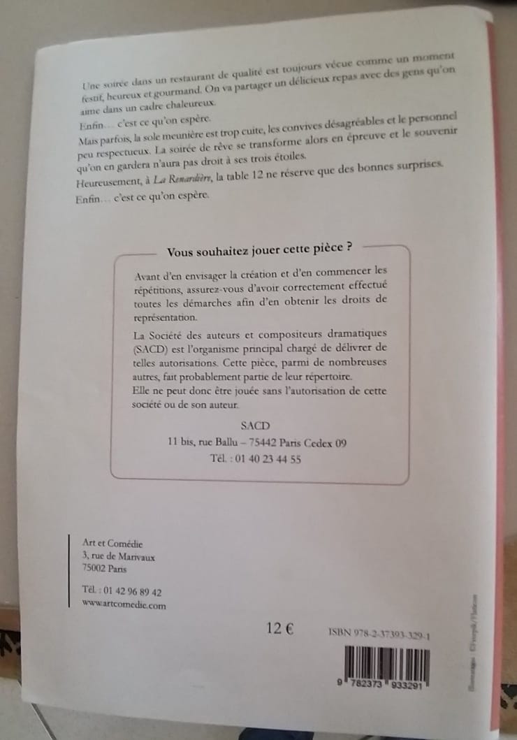 La table 12 : pièce en tableaux : livre de scène